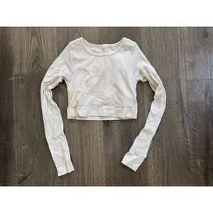 Lululemon White Bone‎ Shirt Ribbed Ebb Street Cropped Crop Long Sleeve Top XS 4